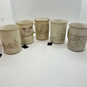 Set of 5 Vintage Collection Manoir Stoneware Mugs Handcrafted NWT